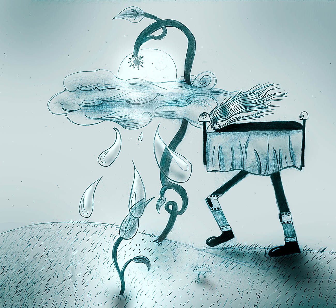 Surreal cloud figure — digital ink