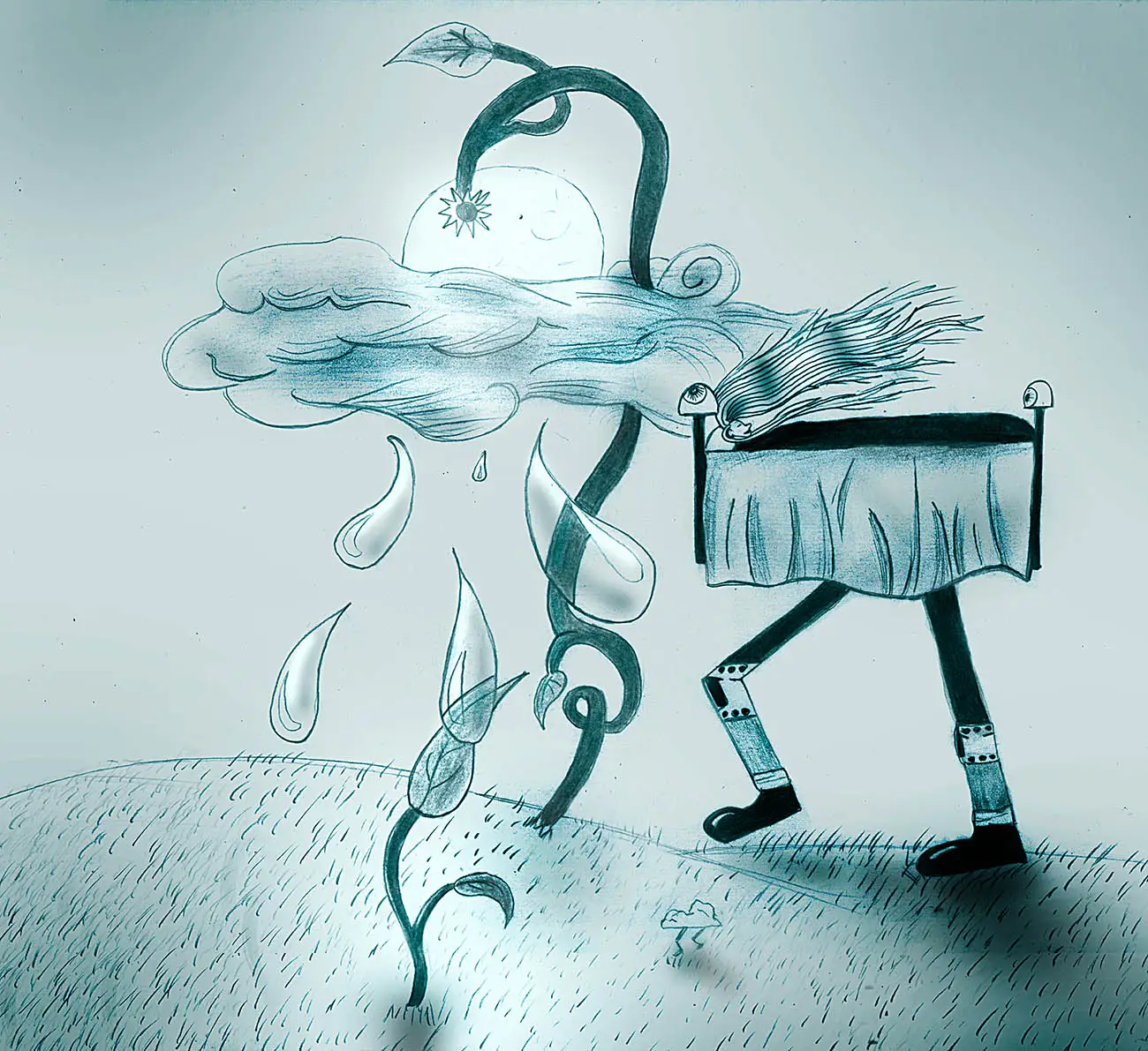 Surreal cloud figure — digital ink